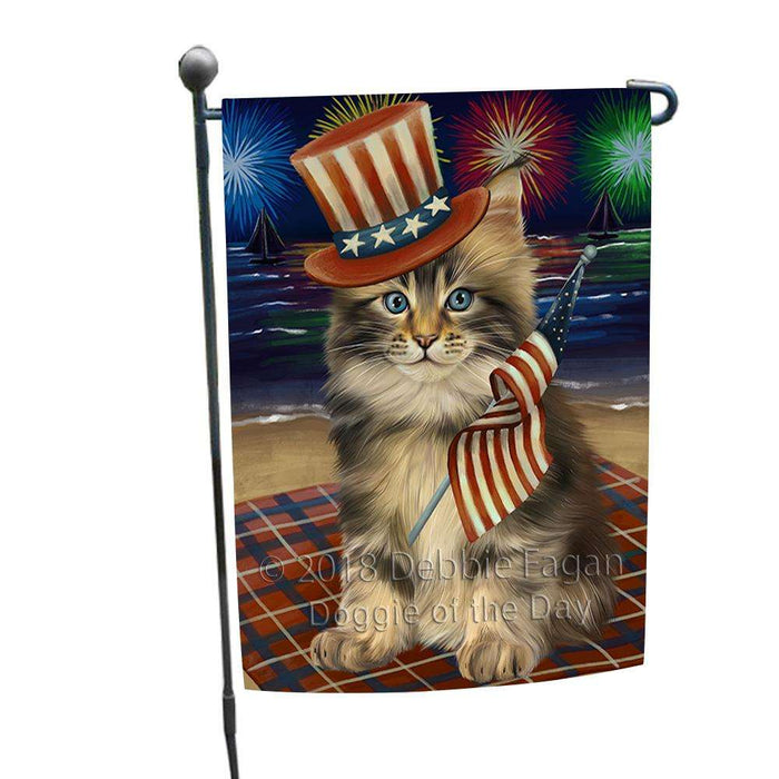 4th of July Independence Day Firework Maine Coon Cat Garden Flag GFLG52394