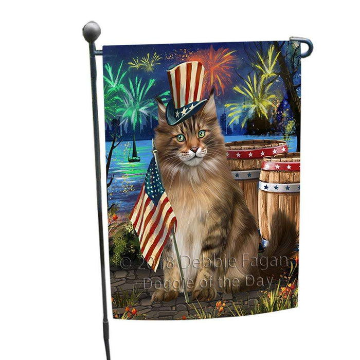 4th of July Independence Day Firework Maine Coon Cat Garden Flag GFLG54114