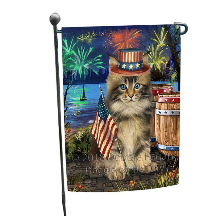 4th of July Independence Day Firework Maine Coon Cat Garden Flag GFLG54117