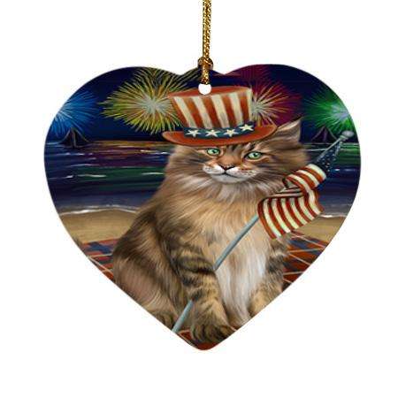 4th of July Independence Day Firework Maine Coon Cat Heart Christmas Ornament HPOR52056