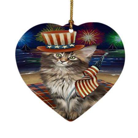 4th of July Independence Day Firework Maine Coon Cat Heart Christmas Ornament HPOR52058