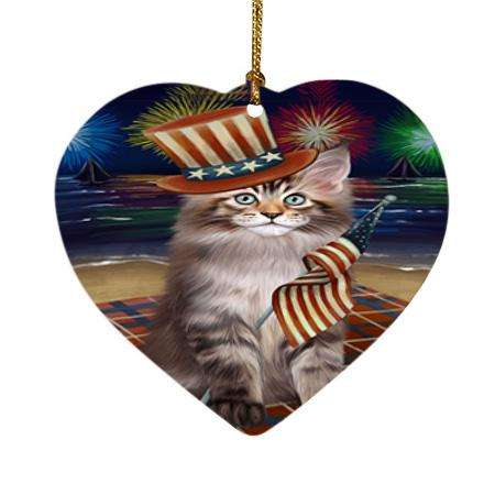 4th of July Independence Day Firework Maine Coon Cat Heart Christmas Ornament HPOR52060