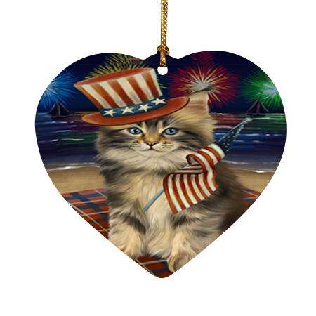 4th of July Independence Day Firework Maine Coon Cat Heart Christmas Ornament HPOR52449