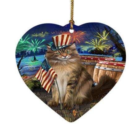 4th of July Independence Day Firework Maine Coon Cat Heart Christmas Ornament HPOR54052