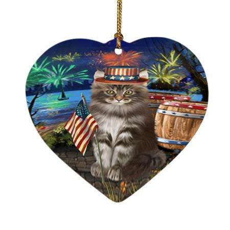 4th of July Independence Day Firework Maine Coon Cat Heart Christmas Ornament HPOR54054
