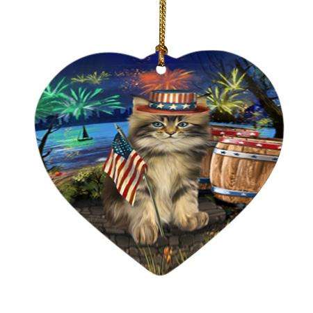 4th of July Independence Day Firework Maine Coon Cat Heart Christmas Ornament HPOR54055