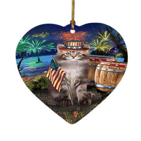 4th of July Independence Day Firework Maine Coon Cat Heart Christmas Ornament HPOR54056