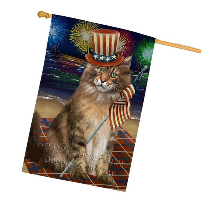 4th of July Independence Day Firework Maine Coon Cat House Flag FLG52189