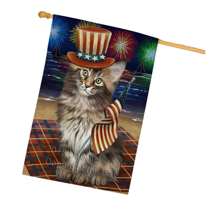 4th of July Independence Day Firework Maine Coon Cat House Flag FLG52191