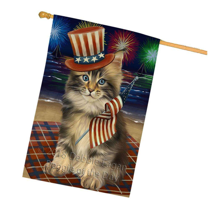 4th of July Independence Day Firework Maine Coon Cat House Flag FLG52192