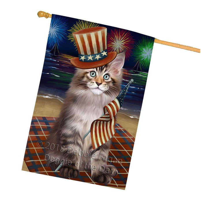 4th of July Independence Day Firework Maine Coon Cat House Flag FLG52531