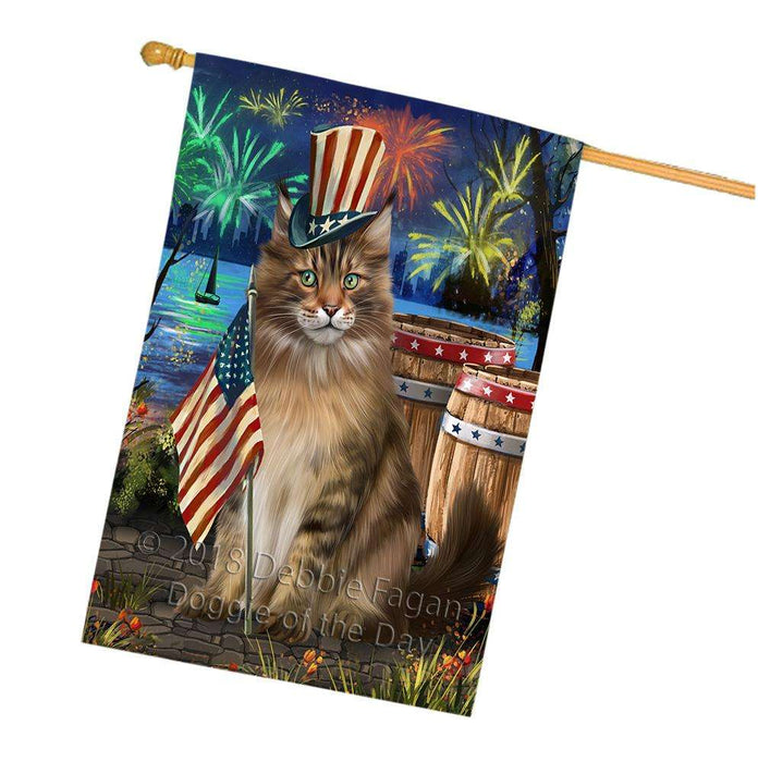 4th of July Independence Day Firework Maine Coon Cat House Flag FLG54250