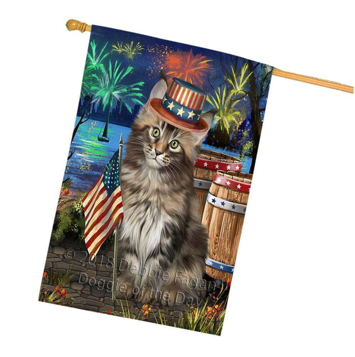 4th of July Independence Day Firework Maine Coon Cat House Flag FLG54251