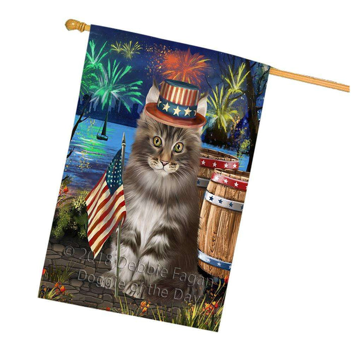 4th of July Independence Day Firework Maine Coon Cat House Flag FLG54252