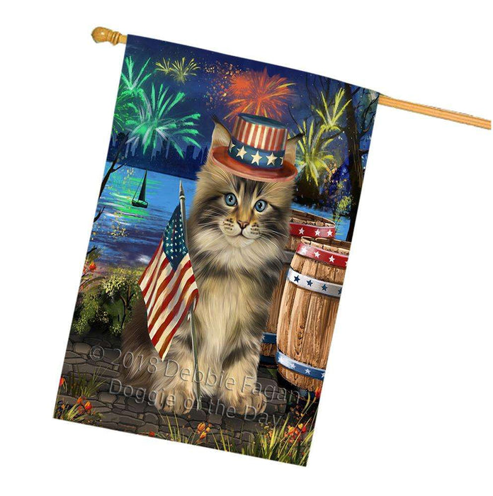 4th of July Independence Day Firework Maine Coon Cat House Flag FLG54253