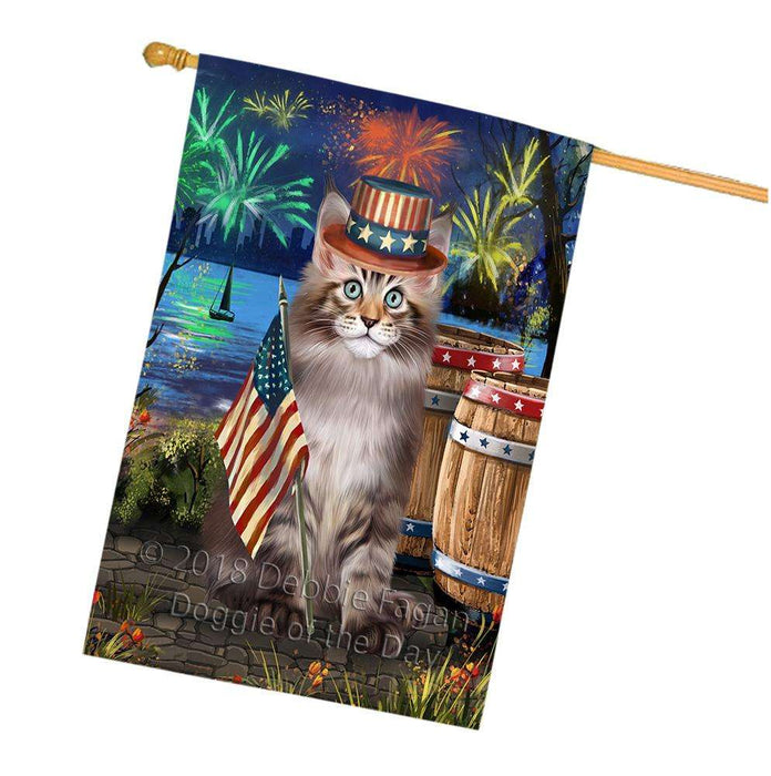 4th of July Independence Day Firework Maine Coon Cat House Flag FLG54254