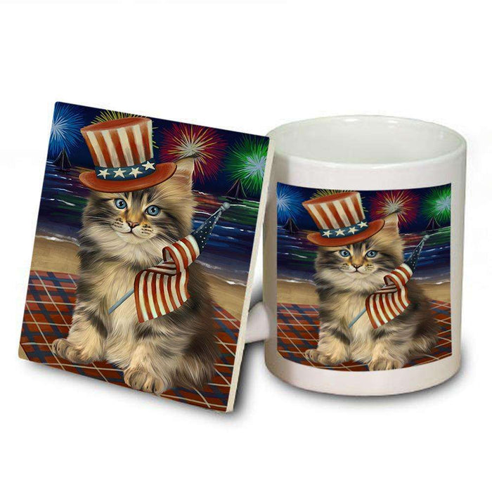 4th of July Independence Day Firework Maine Coon Cat Mug and Coaster Set MUC52051