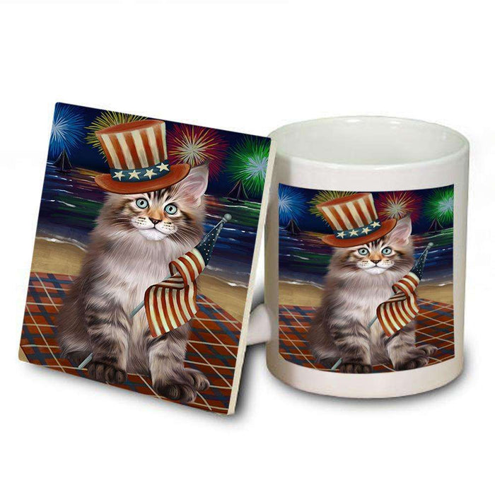 4th of July Independence Day Firework Maine Coon Cat Mug and Coaster Set MUC52052