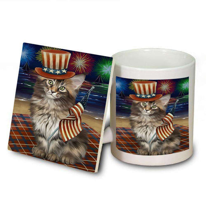 4th of July Independence Day Firework Maine Coon Cat Mug and Coaster Set MUC52440