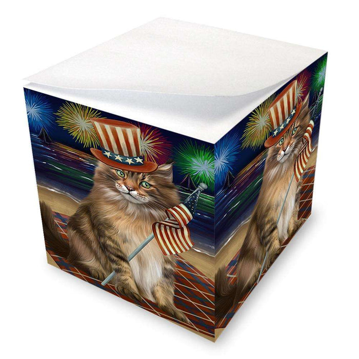 4th of July Independence Day Firework Maine Coon Cat Note Cube NOC52056
