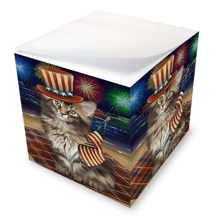 4th of July Independence Day Firework Maine Coon Cat Note Cube NOC52058