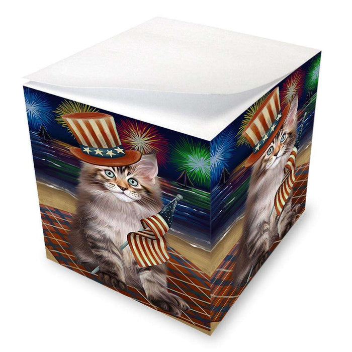 4th of July Independence Day Firework Maine Coon Cat Note Cube NOC52060