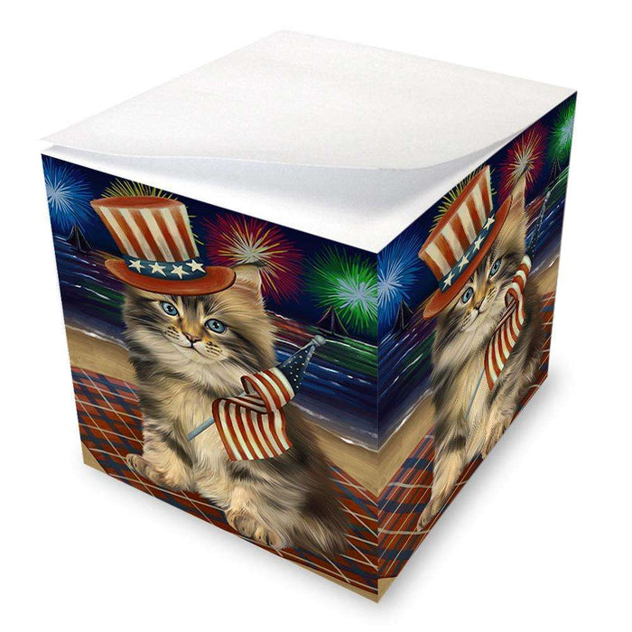4th of July Independence Day Firework Maine Coon Cat Note Cube NOC52449