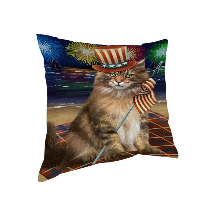 4th of July Independence Day Firework Maine Coon Cat Pillow PIL64588