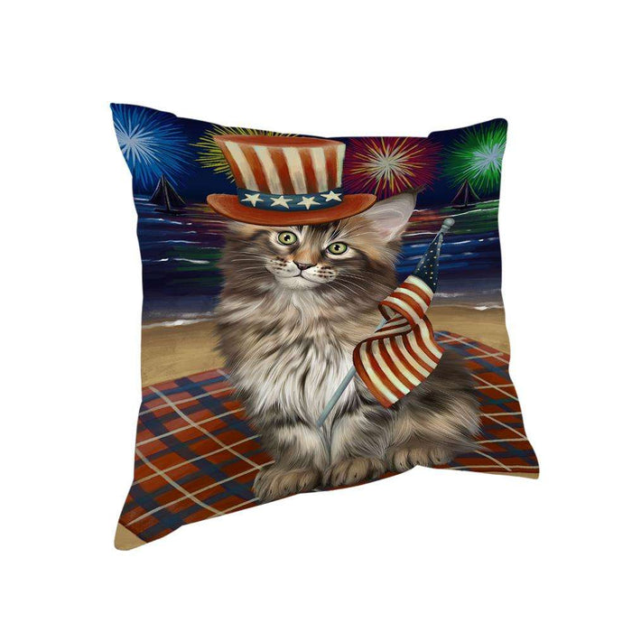 4th of July Independence Day Firework Maine Coon Cat Pillow PIL64596