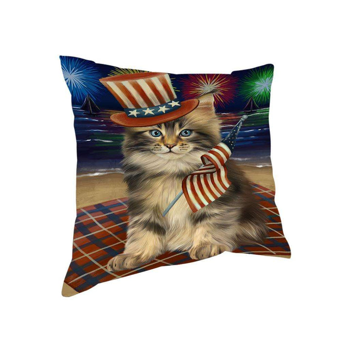 4th of July Independence Day Firework Maine Coon Cat Pillow PIL64600