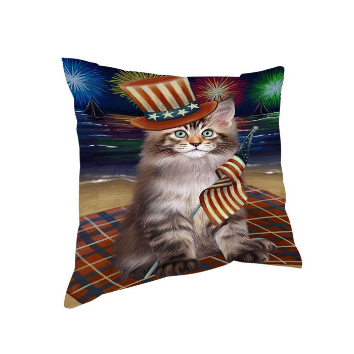 4th of July Independence Day Firework Maine Coon Cat Pillow PIL64604