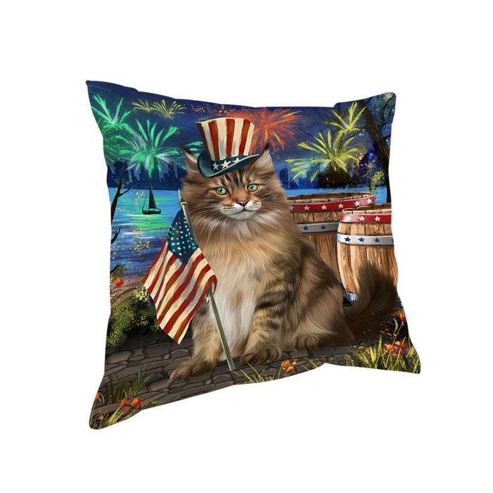 4th of July Independence Day Firework Maine Coon Cat Pillow PIL72832