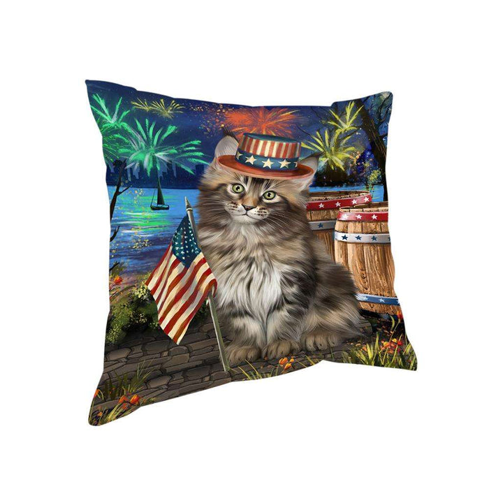 4th of July Independence Day Firework Maine Coon Cat Pillow PIL72836
