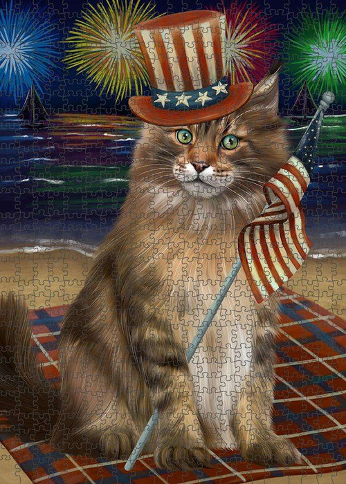 4th of July Independence Day Firework Maine Coon Cat Puzzle with Photo Tin PUZL61269