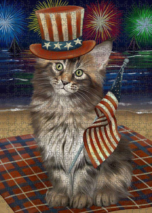 4th of July Independence Day Firework Maine Coon Cat Puzzle with Photo Tin PUZL61275