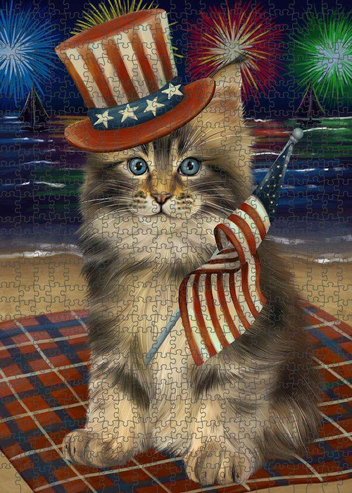 4th of July Independence Day Firework Maine Coon Cat Puzzle with Photo Tin PUZL61278