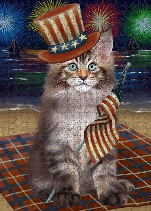 4th of July Independence Day Firework Maine Coon Cat Puzzle with Photo Tin PUZL61281