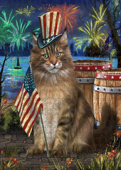 4th of July Independence Day Firework Maine Coon Cat Puzzle with Photo Tin PUZL83364