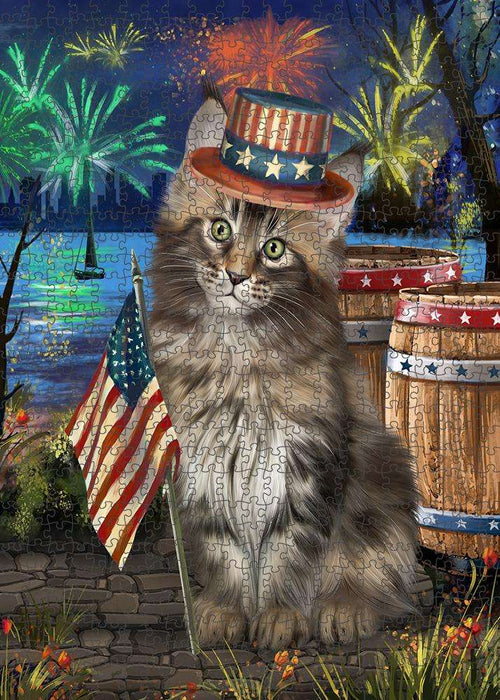 4th of July Independence Day Firework Maine Coon Cat Puzzle with Photo Tin PUZL83368