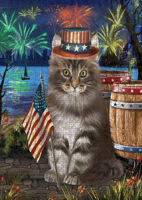 4th of July Independence Day Firework Maine Coon Cat Puzzle with Photo Tin PUZL83372