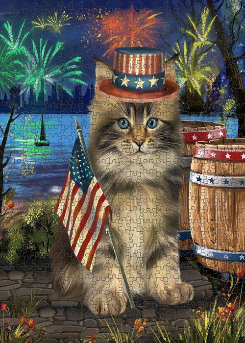4th of July Independence Day Firework Maine Coon Cat Puzzle with Photo Tin PUZL83376