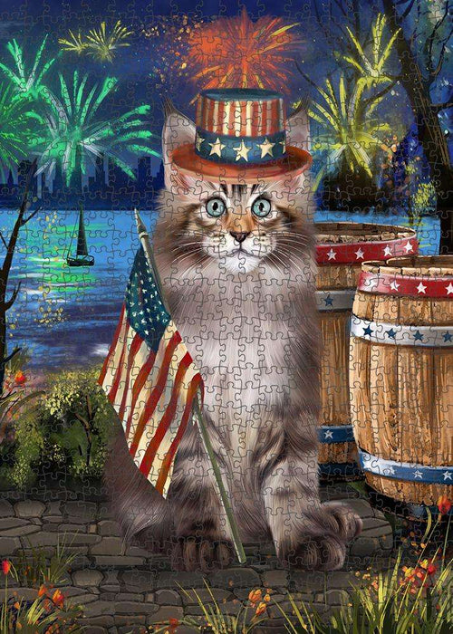 4th of July Independence Day Firework Maine Coon Cat Puzzle with Photo Tin PUZL83380