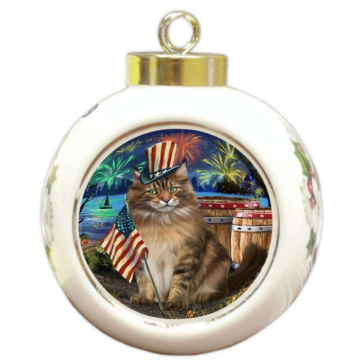 4th of July Independence Day Firework Maine Coon Cat Round Ball Christmas Ornament RBPOR54052