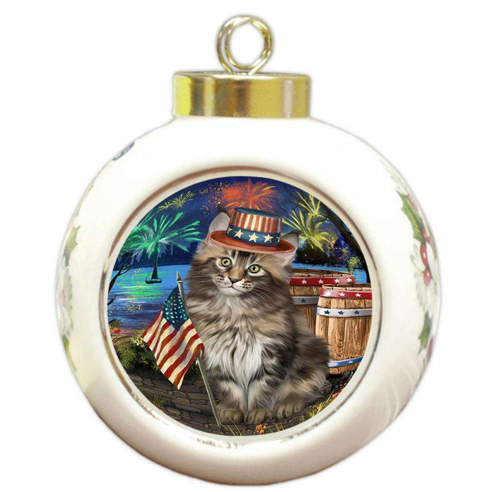 4th of July Independence Day Firework Maine Coon Cat Round Ball Christmas Ornament RBPOR54053