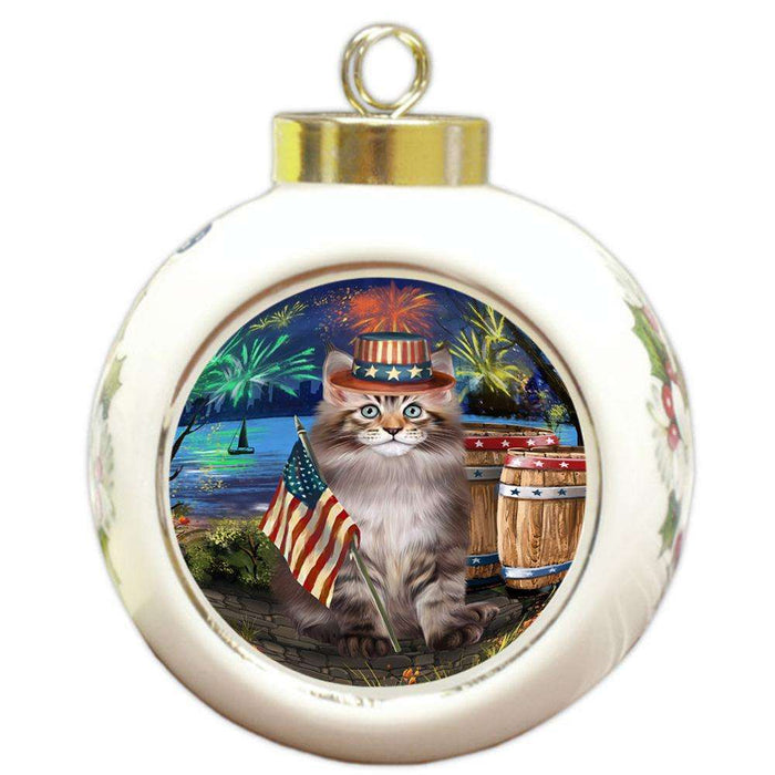 4th of July Independence Day Firework Maine Coon Cat Round Ball Christmas Ornament RBPOR54056
