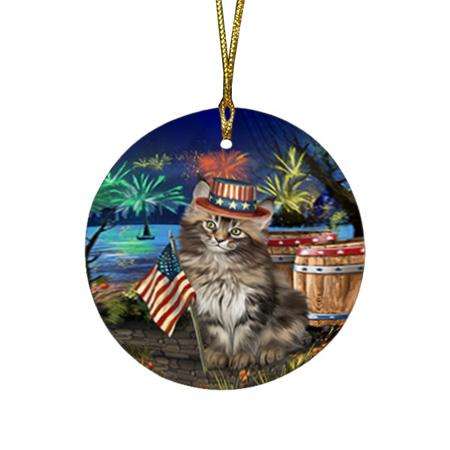 4th of July Independence Day Firework Maine Coon Cat Round Flat Christmas Ornament RFPOR54044