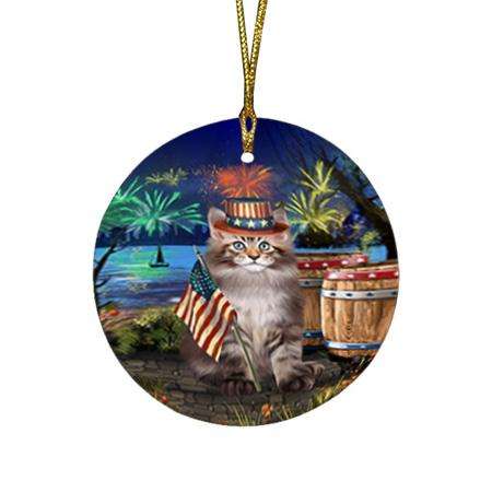 4th of July Independence Day Firework Maine Coon Cat Round Flat Christmas Ornament RFPOR54047