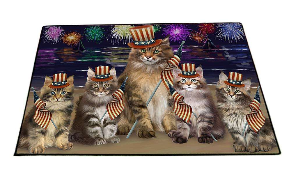 4th of July Independence Day Firework Maine Coon Cats Floormat FLMS51462