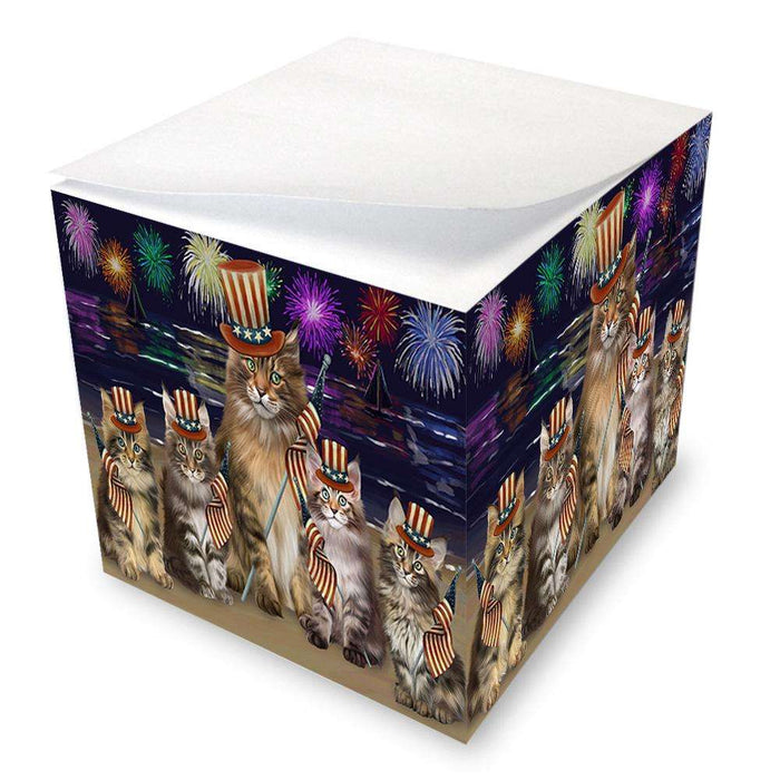 4th of July Independence Day Firework Maine Coon Cats Note Cube NOC52057