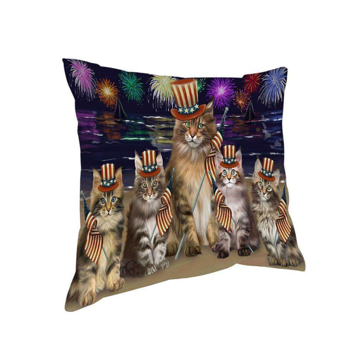 4th of July Independence Day Firework Maine Coon Cats Pillow PIL64592